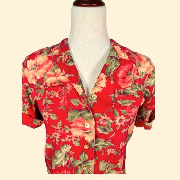 Vintage Lauren Ralph Lauren Petite Hawaiian Styled button down shirt//MP//90s - Picture 3 of 10